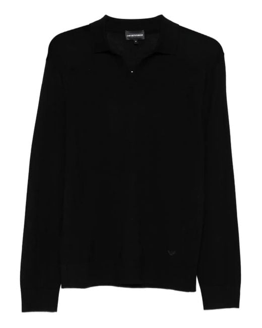 Emporio Armani Black Polo-Neck Long-Sleeve Sweater for men