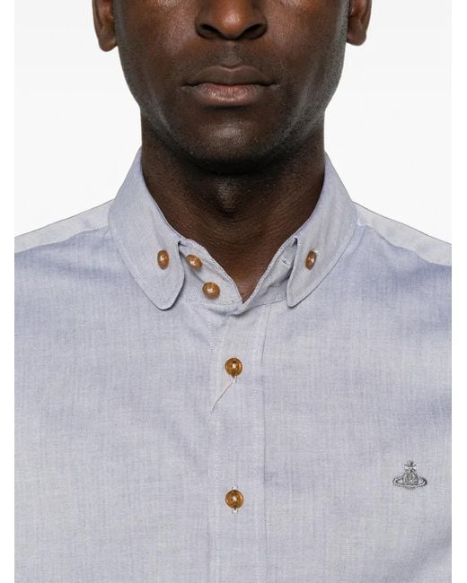 Vivienne Westwood Gray Orb-Embroidered Button-Down Shirt for men