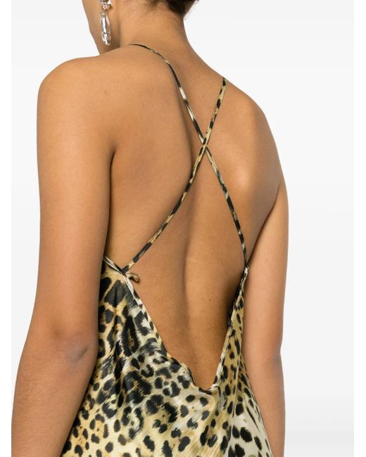 Roberto Cavalli Metallic Leopard Print Silk Dress