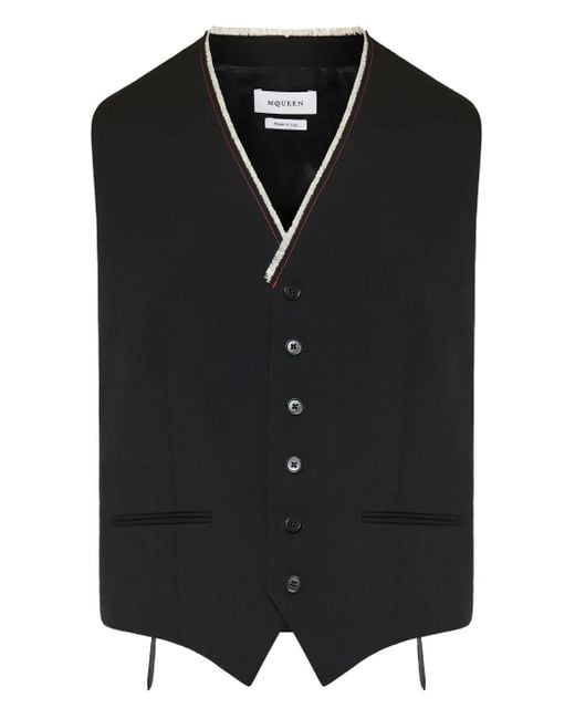 Alexander McQueen Black Contrast-Collar Button-Fastening Waistcoat for men