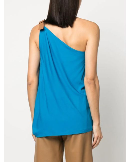 Alberta Ferretti Blue Buckled One-Shoulder Top