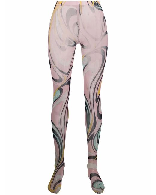 Emilio Pucci Pink Semi-Sheer Graphic-Print Tights