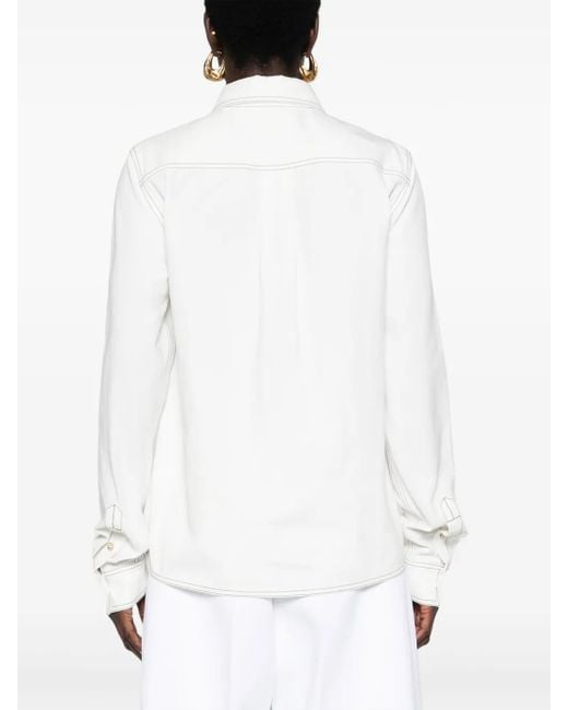 Totême  White Contrast-Stitching Organic Cotton Shirt