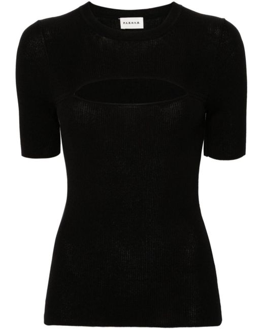 P.A.R.O.S.H. Black Cut-out Ribbed Top