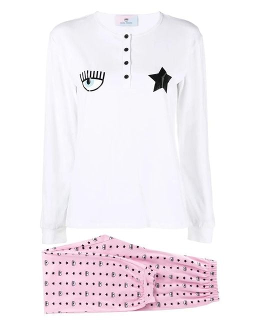 Chiara Ferragni White Eyelike-Print Pajama Set