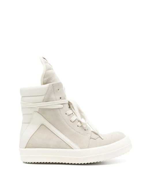Rick Owens White Geobasket Leather Sneakers