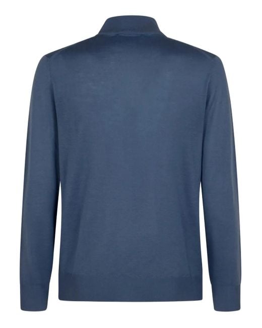 Canali Blue High-Neck Half-Zip Sweater for men