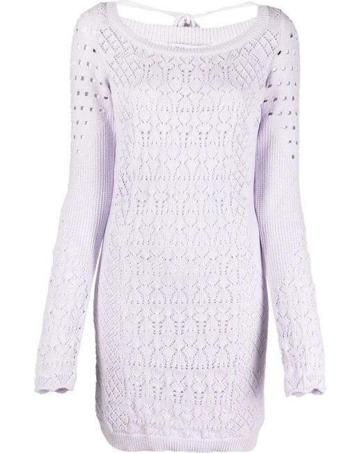 The Attico Purple Open-Knit Long-Sleeved Minidress