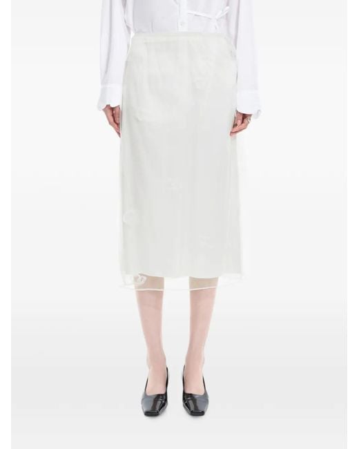 JNBY White Mesh-Embroidered Layered Midi Skirt
