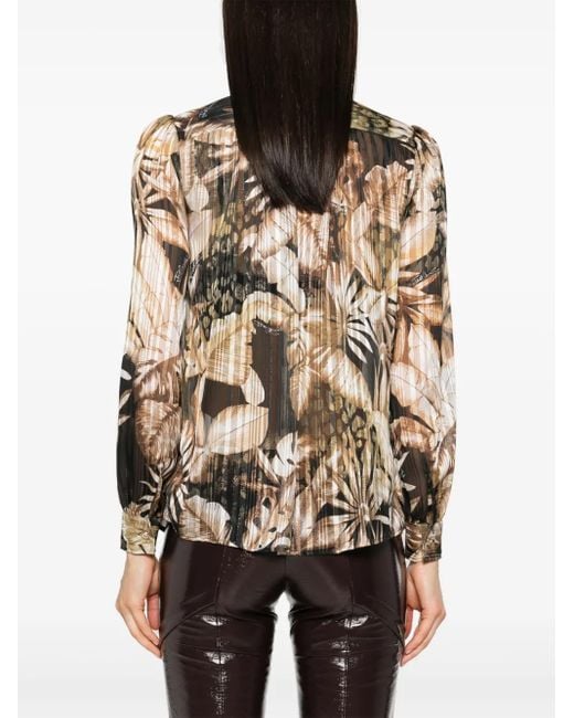 Just Cavalli Brown Floral Metallic Sheer Shirt