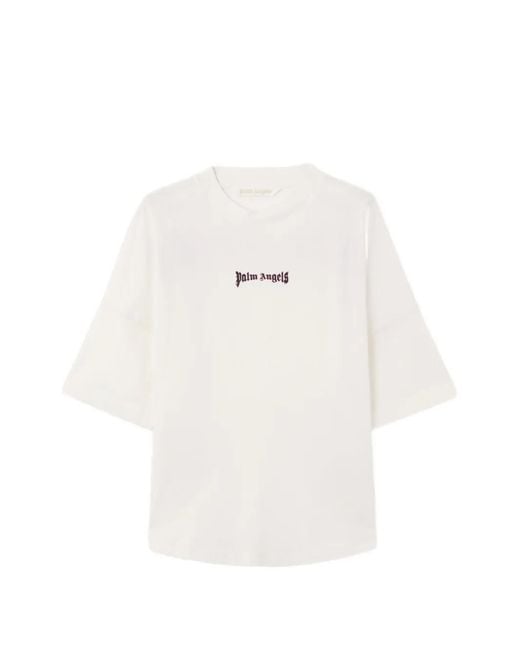 Palm Angels White Logo-Print Crew-Neck T-Shirt