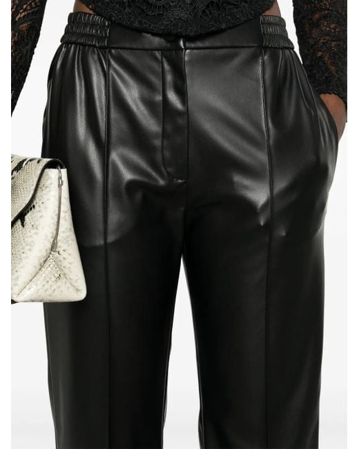 Twinset Black Oval T-Plaque Faux-Leather Trousers
