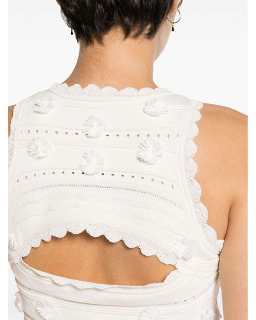 Sandro White Frayed-appliqués Knitted Crop Top