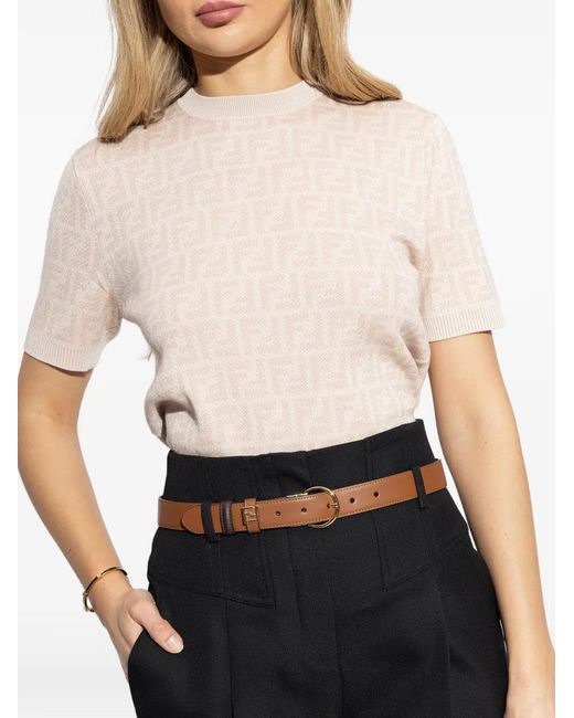 Fendi White Rever Belt Chocolate