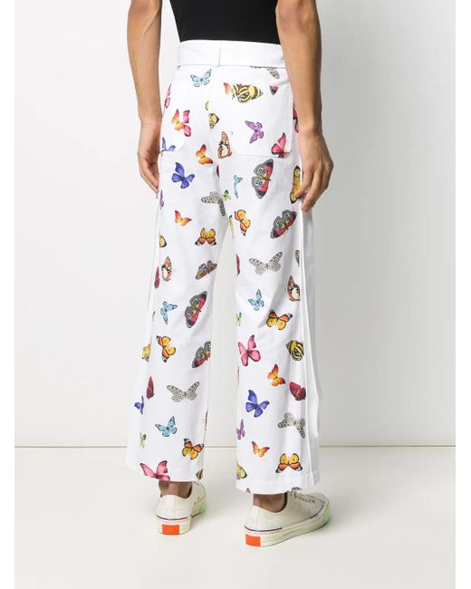 Palm Angels White Butterfly Print Straight Trousers for men