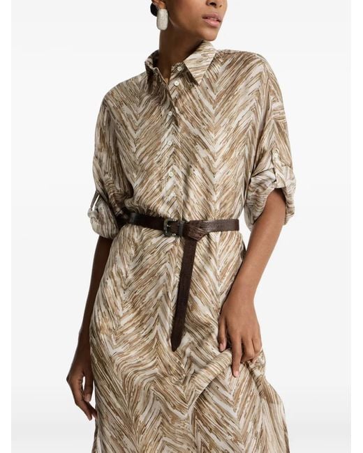 Brunello Cucinelli White Silk Dress Mother Of Pearl