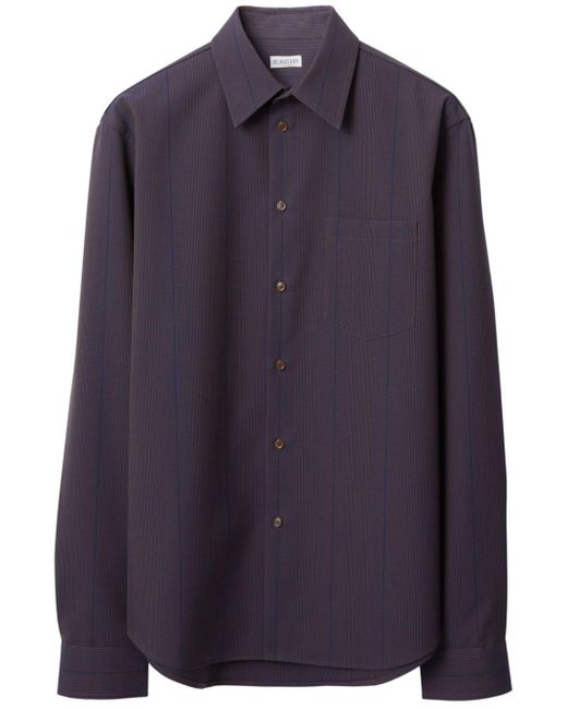 Burberry Blue Long Sleeved Buttoned Striped Shirt for men