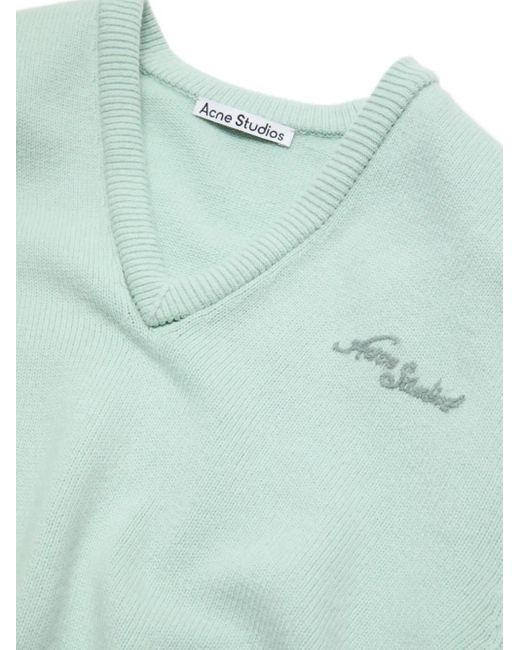 Acne Blue V-Neck Embroidery-Logo Sweatshirt