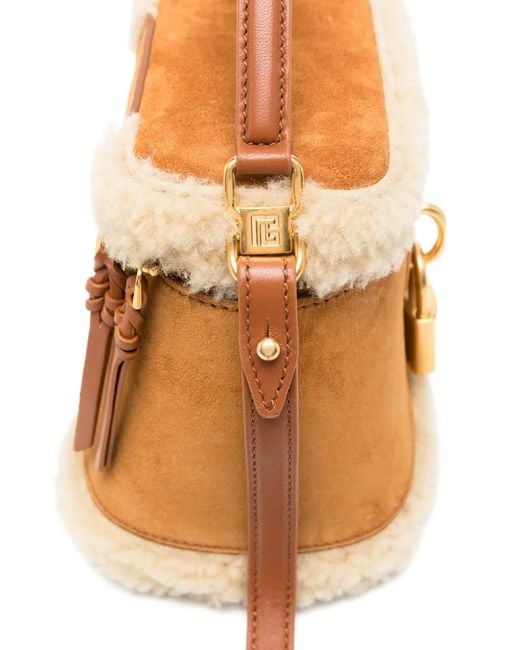 Balmain Metallic Pulse Vanity Shearling-Trim Top Handle Bag