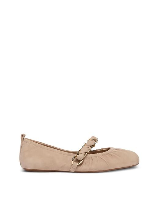 Manila Grace Natural Chain-Link Suede Ballet Flats