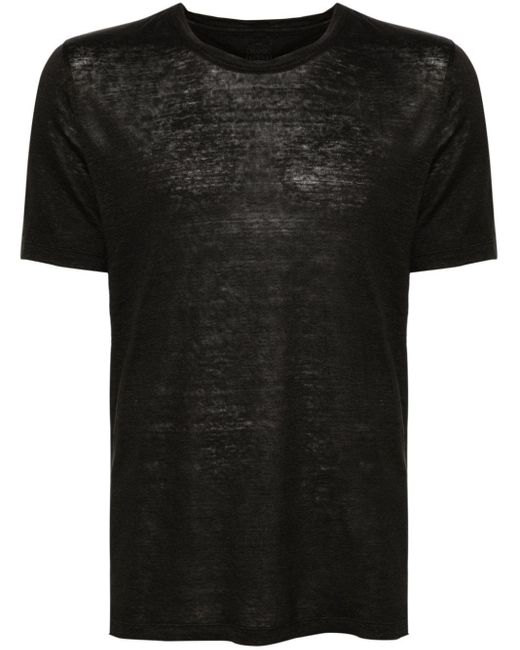 メンズ 120% Lino ラウンドネック リネンtシャツ Black