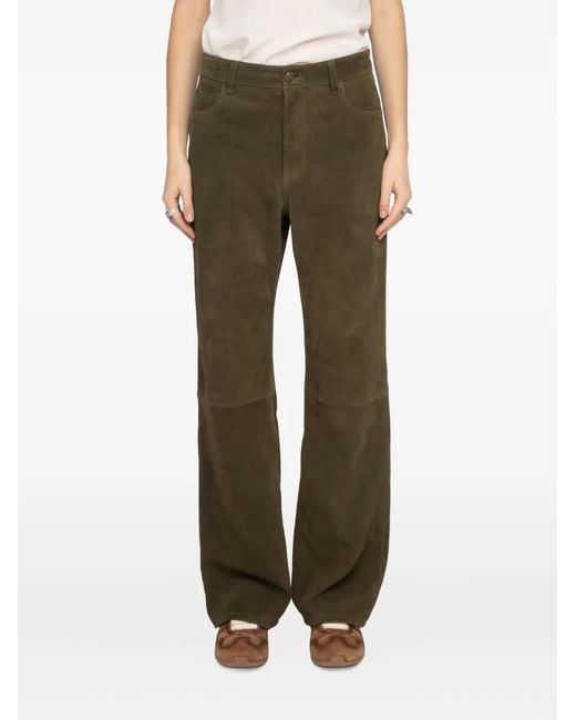 Zadig & Voltaire Green Evy Heavy Panelled Suede Trousers