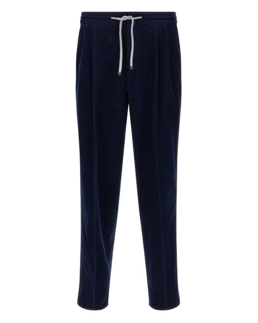 Brunello Cucinelli Blue Drawstring Pleated Trousers for men