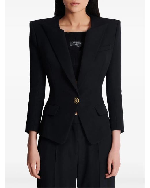 Balmain Black Grain De Poudre Blazer