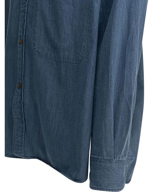 Beams Plus Blue Lisa Chest-Pocket Button-Up Shirt for men