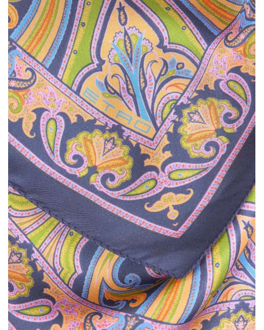 Etro Blue Silk Pocket Square for men