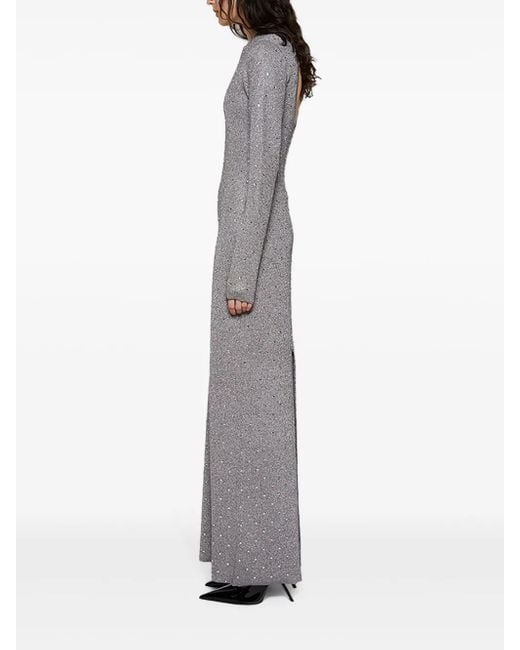Rabanne Gray Rhinestone-Embellished Open-Back Maxi Dress