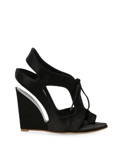 Balenciaga Black Lace-Up Wedged Sandals