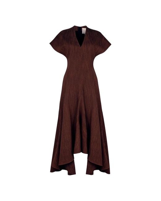 Roksanda Brown Sapha Asymmetric-Hem Flared Dress