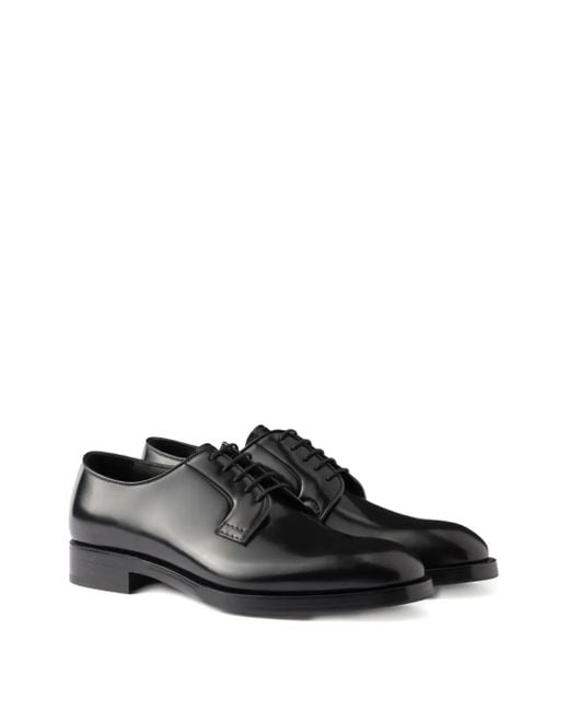 Prada Black Brushed Leather Lace-Up Shoes for men