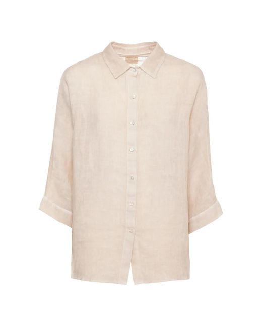 120% Lino White Button-Up Short-Sleeve Shirt