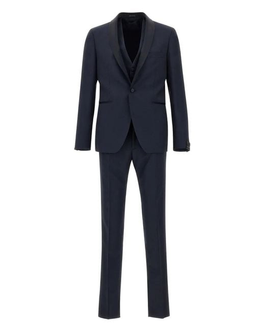 Tagliatore Blue Single-Breasted Three-Piece Suit for men