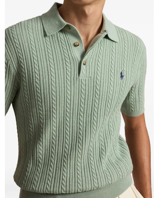 Polo Ralph Lauren Green Cable-Knit Embroidered Polo Sweater for men