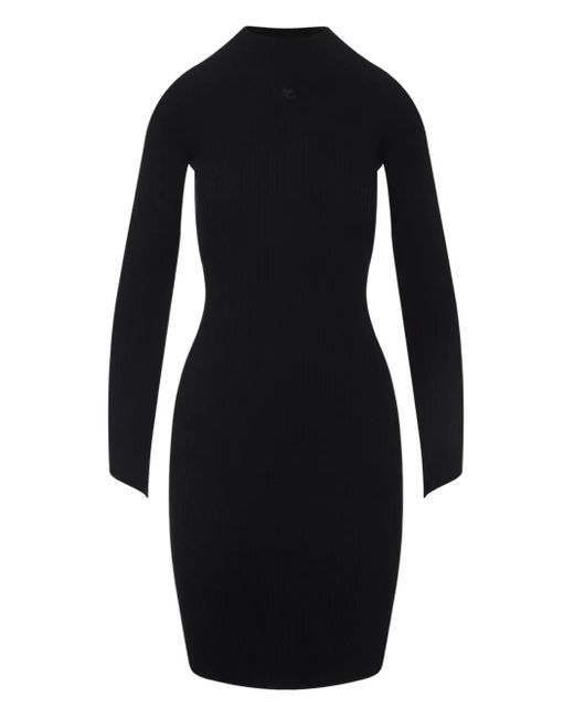 Courreges Geribbelde Jurk Met Hoge Hals in het Black