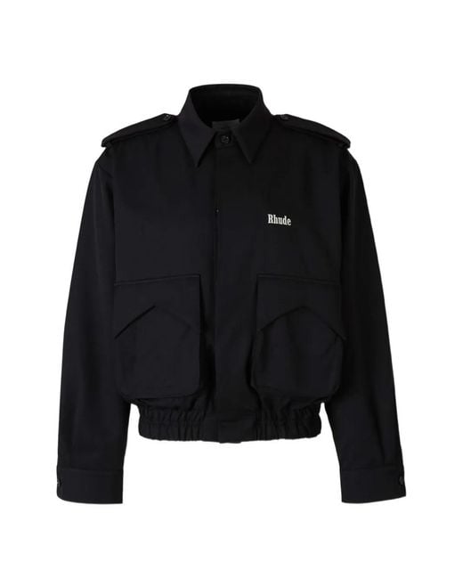 Rhude Black Logo-Embroidered Wool Jacket for men