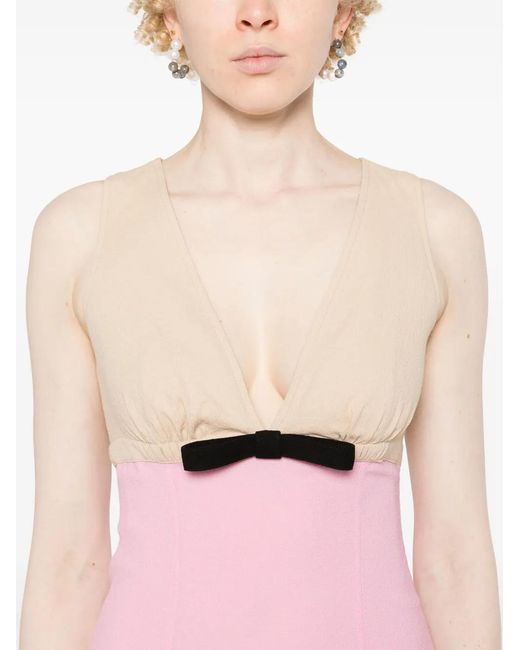 Patou Pink Bow-Detail Two-Tone Midi Dress