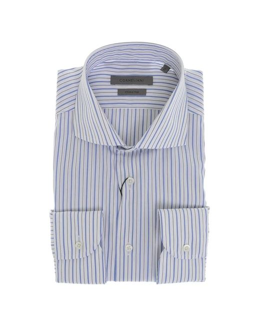 Corneliani Blue Striped Wrinkle-Free Shirt for men