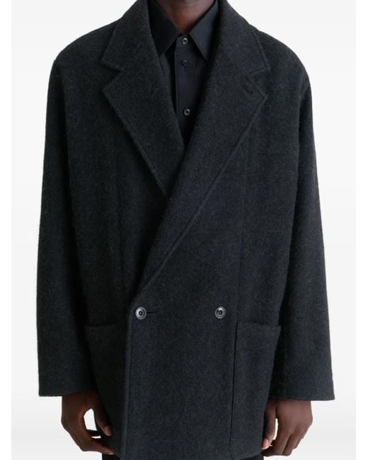 Lemaire Black Double-Breasted Felted Coat for men