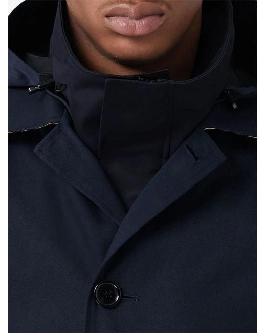 Burberry Blue Single-Breasted Hooded Coat for men