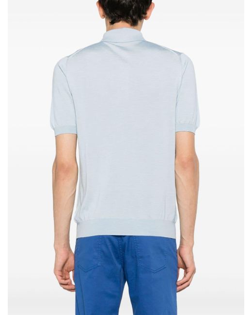 Kiton Blue Fine-knit Polo Shirt for men