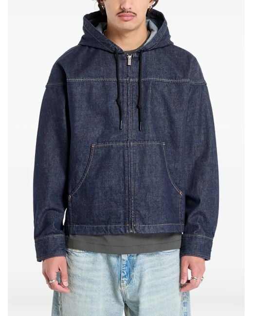 Calvin Klein Men's Blue Zip-Front Hooded Denim Jacket