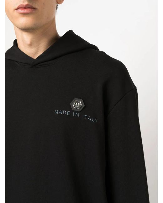 Philipp Plein Black Cotton Logo-Print Hoodie for men