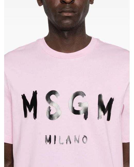 MSGM Pink T-Shirt Logo for men