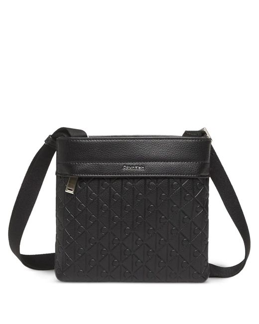 Calvin Klein Black Emblem-Embossed Messenger Bag for men