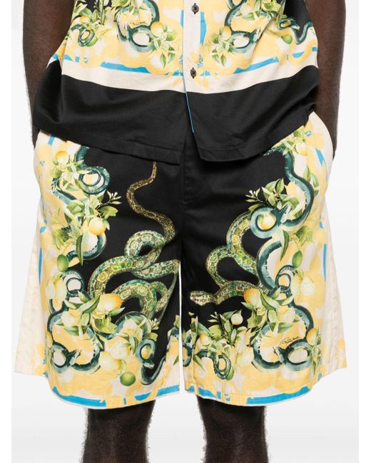 Roberto Cavalli Green Lemon And Snake-print Bermuda Shorts for men