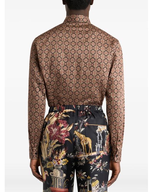 Etro Brown Cotton Satin Shirt With Medallion Motif for men